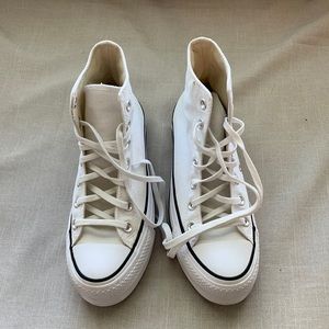 White platform high top converse